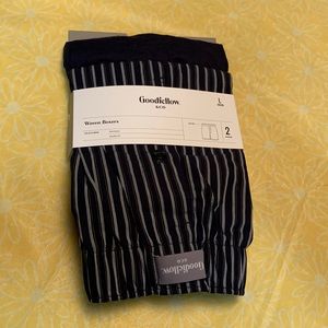 Goodfellow & co woven boxers size large NWT. One pair is navy blue one is stripe